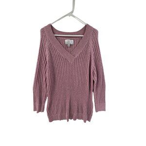 Needle Works Women's Long Sleeve V-Neck Sweater Pink Size 22/24